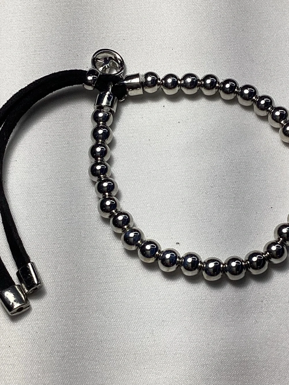 Michael Kors Silver-Tone Beaded Stretch Black Cord Bracelet NWT includes MK Bag